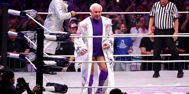 Ric Flair in action during Ric Flair's last match at Nashville Municipal Auditorium on July 31, 2022 in Nashville.
