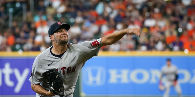 Boston Red Sox starting pitcher Rich Hill throws a pitch in the bottom of the second inning against the Boston Red Sox, Aug. 3, 2022, at Minute Maid Park in Houston, Texas.