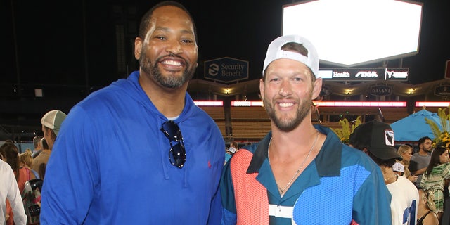 Robert Horry and Clayton Kershaw attend Ping Pong 4 Purpose at Dodger Stadium presented by Skechers and UCLA Health on August 08, 2022 in Los Angeles.