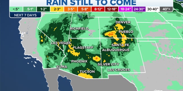 Rainfall forecast over the next week in the Southwest