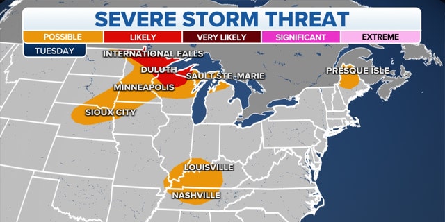 The threat of severe storms on Tuesday