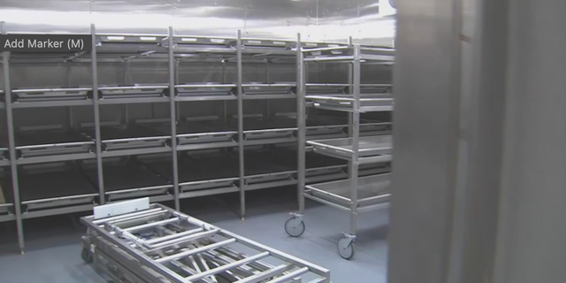 A photo of an empty morgue at a funeral home.