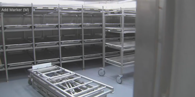 A photo of an empty morgue at a funeral home.