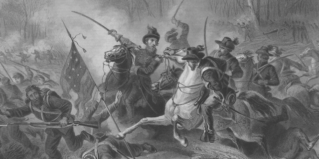 An engraving of General Ulysses Simpson Grant during the battle of Shiloh, also known as the battle of Pittsburg landing in Tennessee during the US civil war on 7 April 1862. General Grant wrongly scapegoated General Lew Wallace for the shocking number of Union casualties at the battle.