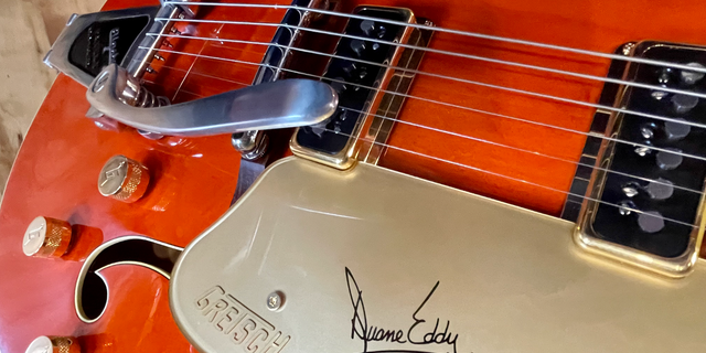 Gruhn Guitars in Nashville is considered one of the world's great instrument shops, frequented by many of the Music City's biggest stars. This is a Duane Eddy signature model Gretsch. 