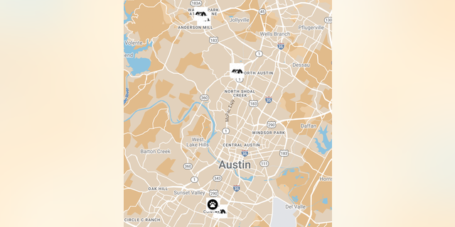 A draft of the map Jamie Hammonds is working on to document homeless encampments in Austin. 