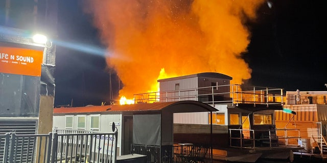 A fire on Lake Union in Washington state.