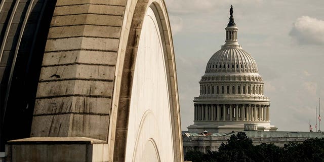 View of the U.S. Capitol seen as senators vote to pass the Inflation Reduction Act on Capitol Hill in Washington, D.C.