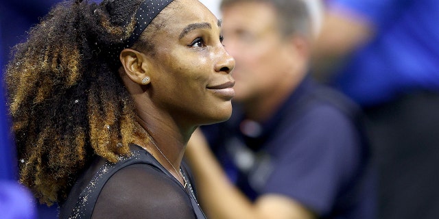 Serena Williams, of the United States, celebrates against Danka Kovinic of Montenegro during the Women's Singles First Round on Day One of the 2022 US Open at USTA Billie Jean King National Tennis Center on August 29, 2022 in the Flushing neighborhood of the Queens borough of New York City.