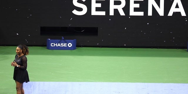 Serena Williams, of the United States, celebrates against Danka Kovinic of Montenegro during the Women's Singles First Round on Day One of the 2022 US Open at USTA Billie Jean King National Tennis Center on August 29, 2022 in the Flushing neighborhood of the Queens borough of New York City.