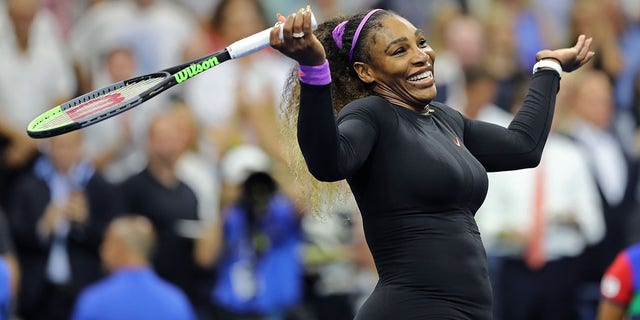 Serena Williams celebrates after winning her Women's Singles semi-final match against Elina Svitolina of the Ukraine on day eleven of the 2019 US Open at the USTA Billie Jean King National Tennis Center on September 5, 2019, in the Queens borough of New York City.