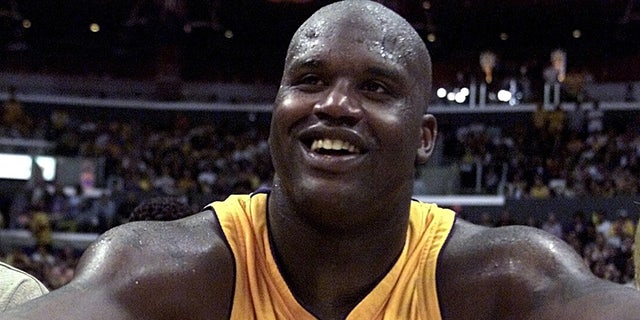 Lakers center Shaquille O'Neal sits next to him "x file" On April 22, 2001, star David Duchovny was eliminated from the game during the fourth quarter of the first round of the NBA Playoffs at the Staples Center in Los Angeles.
