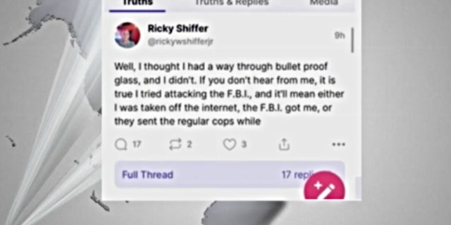 Authorities are looking into social media posts made on Shiffer's various accounts on Truth Social, a platform created by former President Donald Trump's media company; Facebook; and Twitter.