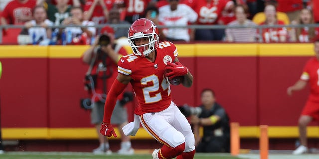 Kansas City Chiefs wide receiver Skyy Moore (24) returns a punt during the preseason game against the Green Bay Packers at Arrowhead Stadium in Kansas City, Missouri, on Aug. 25, 2022.