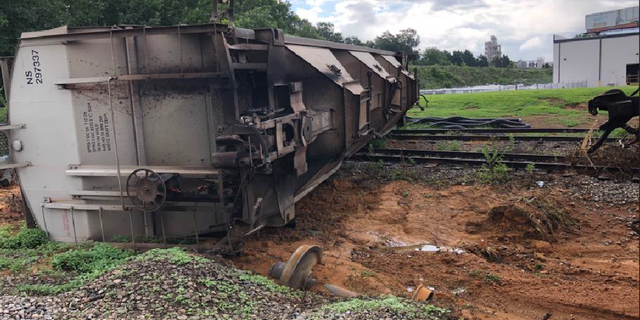 Three train cars carrying soybeans that belonged to Norfolk Southern Railway derailed on July 29, 2022. The Georgia Environmental Protection Division's Flat Creek Fish Kill Report says fill dirt was used to help equipment access the scene. Damming of nearby water reportedly impeded flow upstream and downstream of the accident.