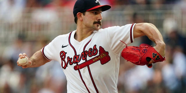Atlanta Braves starting pitcher Spencer Strider (65) delivers in the first inning of a baseball game against the Philadelphia Phillies Tuesday, Aug. 2, 2022, in Atlanta.