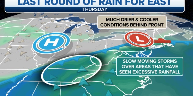 Rainfall forecast on Thursday in the eastern U.S.