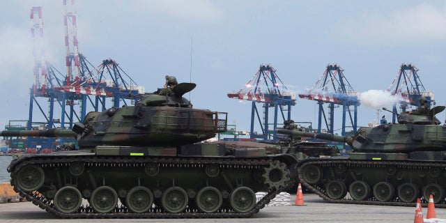 FILE - In this photo released by the Taiwan Ministry of National Defense, Taiwan military forces conduct anti-landing drills during the annual Han Kuang military exercises near New Taipei City in Taiwan on Wednesday, July 27, 2022. (Taiwan Ministry of National Defense via AP, File)