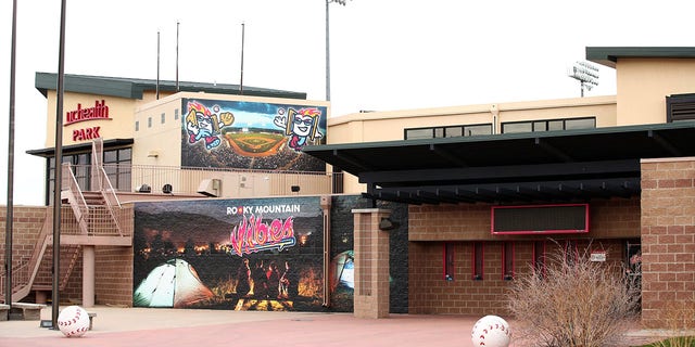 Exterior view of UCHealth Park, home of the Rocky Mountain Vibes, in Colorado Springs, Colorado, on May 1, 2020.