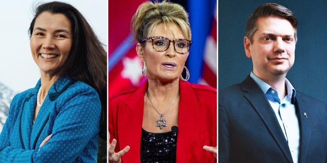 From left to right: Alaska Democrat House candidate Mary Peltola, Alaska GOP House candidate Sarah Palin and Alaska GOP House candidate Nick Begich.