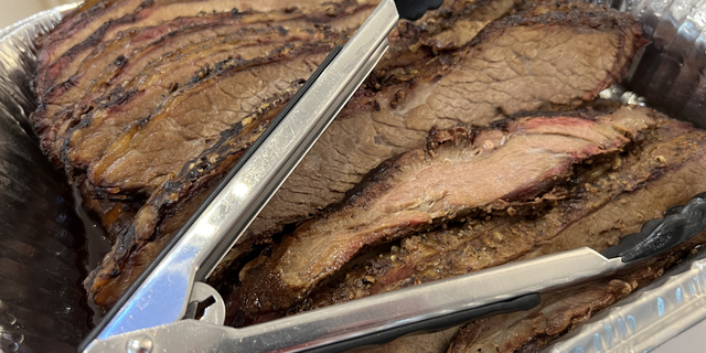 A rub plate of smoked brisket strips.