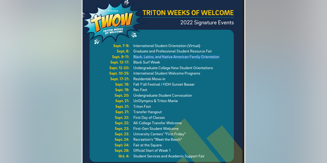 The University of California, San Diego is hosting "Black, Latinx, and Native American Family Orientation" during its "Triton Weeks of Welcome," which is designed to welcome students to campus.