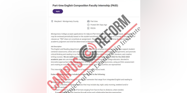 The job posting for Montgomery College in Maryland stated that the position was a paid "Part-time English Composition Faculty Internship," according to Campus Reform.