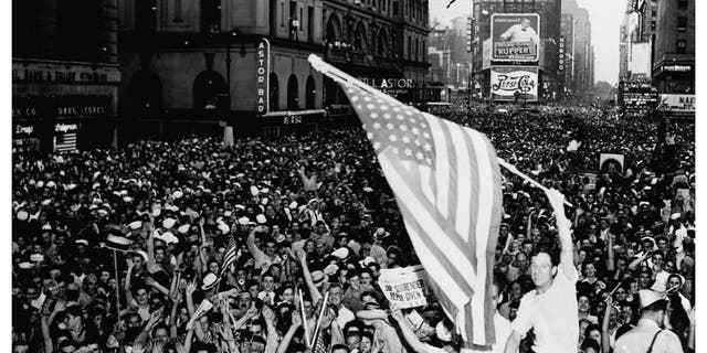 New York City celebrating VJ Day at the end of World war Two in Japan 1945.