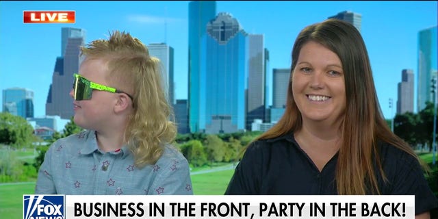 USA mullet championship winner Emmitt Bailey (left) showed off his locks on "Fox and Friends" alongside his mom, Erin Bailey, on Aug. 22, 2022.