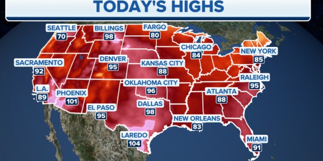 Wednesday's high temperatures across the U.S.