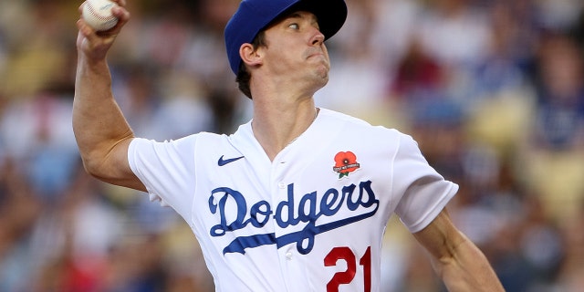 Walker Buehler of the Los Angeles Dodgers pitches against the Pittsburgh Pirates at Dodger Stadium on May 30, 2022, in Los Angeles, California.