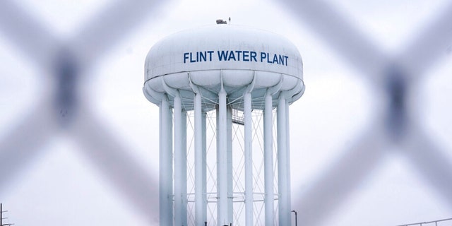 FILE - The Flint water plant tower is seen on Jan. 6, 2022, in Flint, Mich. 
