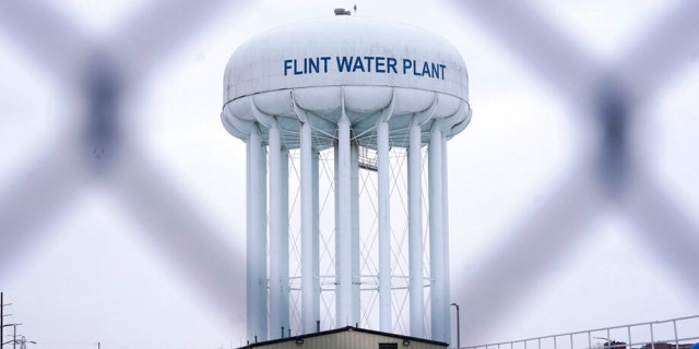 FILE - The Flint water plant tower is seen on Jan. 6, 2022, in Flint, Mich.