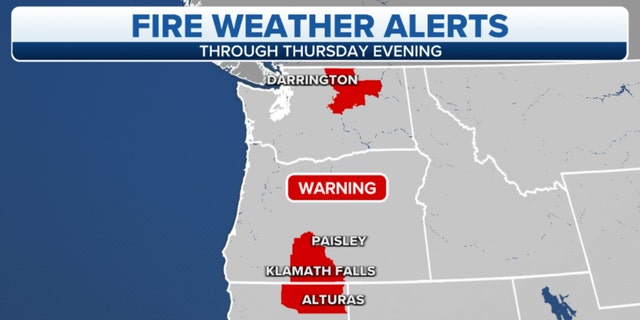 Fire weather alerts in the West through Thursday evening