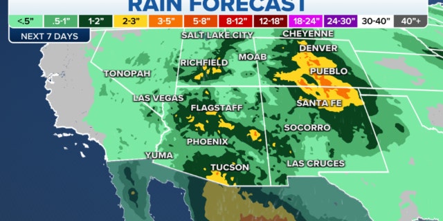 Rain forecast in the Southwest