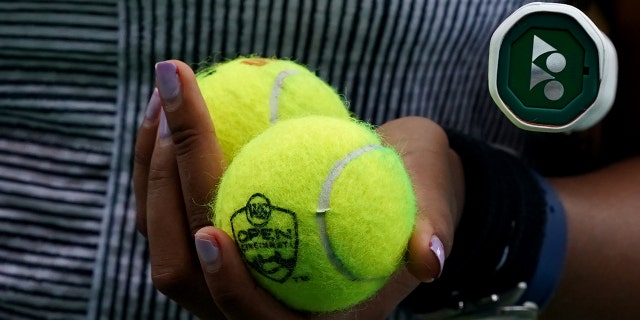 A view of the Western and Southern Open logo on a tennis ball in Mason, Ohio August 14, 2019.