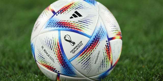 The Adidas Al Rihla official match ball of FIFA World Cup 2022 in Qatar during the Pre-Season friendly match between Melbourne Victory and Manchester United at Melbourne Cricket Ground on July 15, 2022 in Melbourne, Australia. 