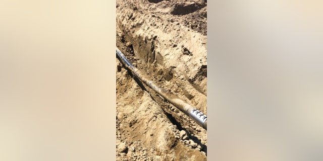 This undated photo provided by Bridger Pipeline shows repairs made to a six-inch pipeline transporting diesel that broke and spilled more than 45,000 gallons of fuel on July 27, 2022, near Sussex, Wyoming.
