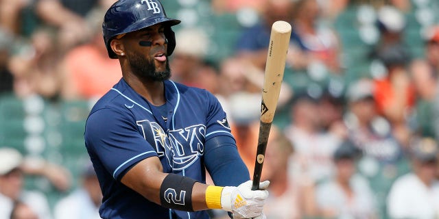 Yandy Diaz of the Tampa Bay Rays bats against the Detroit Tigers at Comerica Park Aug. 7, 2022, in Detroit.