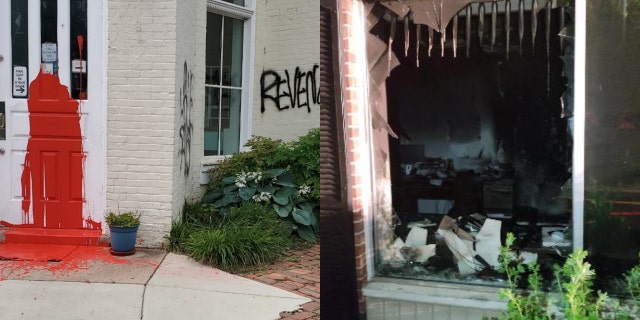 Graffiti and red paint found at Washington, DC’s Capitol Hill Pregnancy Center. (Capitol Hill Pregnancy Center) A pro-life pregnancy center's office building in Buffalo, New York, was vandalized and the scene of suspected arson.