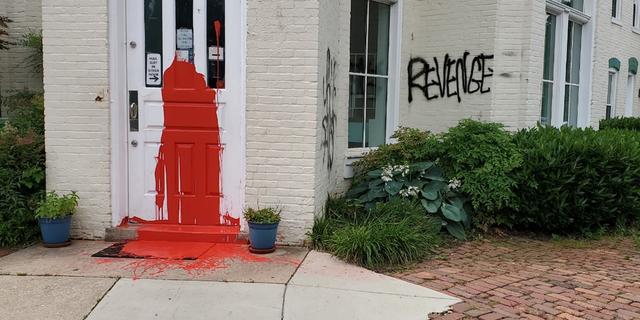 Graffiti and red paint found at Washington, D.C.'s Capitol Hill Pregnancy Center.
