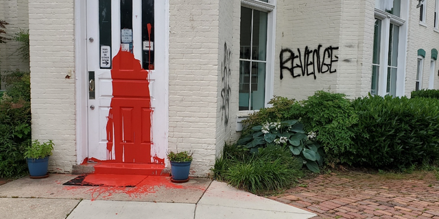 Graffiti and red paint found at Washington, DC’s Capitol Hill Pregnancy Center. (Capitol Hill Pregnancy Center)