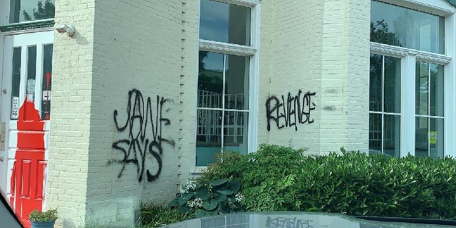 Graffiti and red paint found at Washington, DC’s Capitol Hill Pregnancy Center. (Capitol Hill Pregnancy Center)
