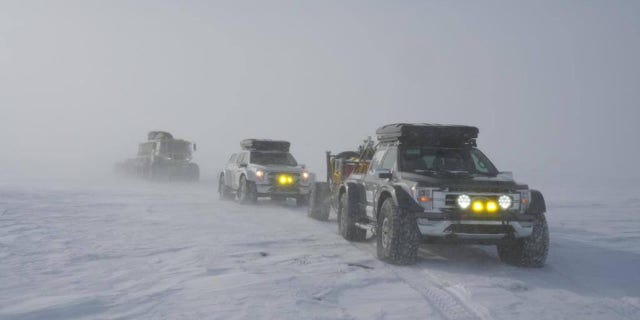 The truck was part of a convoy that made the first wheeled over-ice trip from Yellownife to Resolute, Canada.