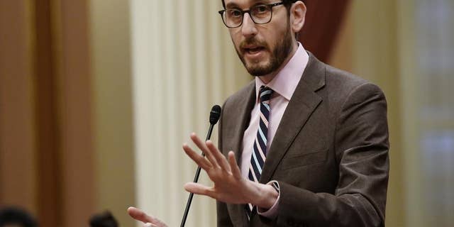 California state Sen. Scott Wiener, D-San Francisco, speaks on a measure at the Capitol in Sacramento, Calif., March 31, 2022.