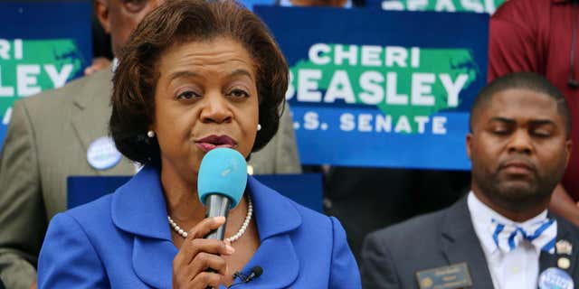 Democratic North Carolina Senate nominee Cheri Beasley is shown at a campaign appearance in Durham, North Carolina, on Aug. 29, 2022.