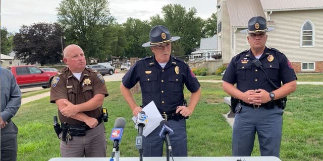 Colonel John A. Bolduc, Superintendent of the Nebraska State Patrol, speaks at press conference