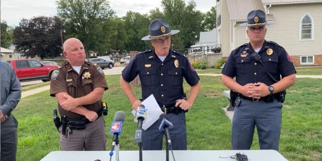 Colonel John A. Bolduc, Superintendent of the Nebraska State Patrol, speaks at press conference