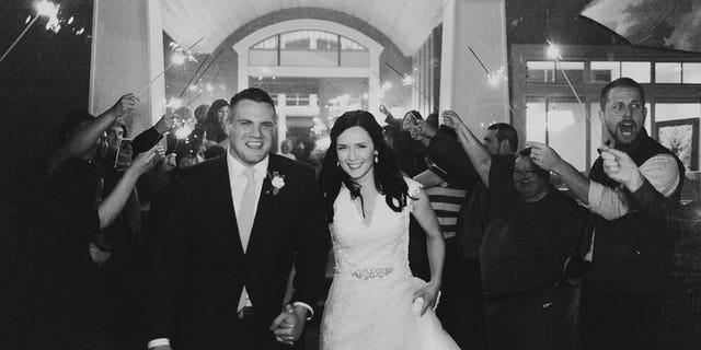 Kirsten and Jared Bridegan are shown at their wedding in 2017. Jared Bridegan was gunned down Feb. 16, 2022, in an upscale suburb of Florida.