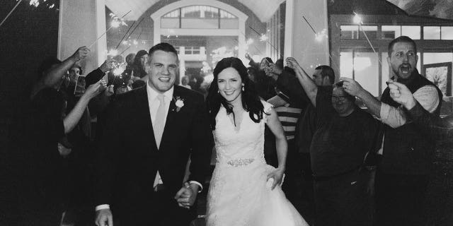 Kirsten and Jared Bridegan are shown at their wedding in 2017. Jared Bridegan was gunned down Feb. 16, 2022, in an upscale suburb of Florida.